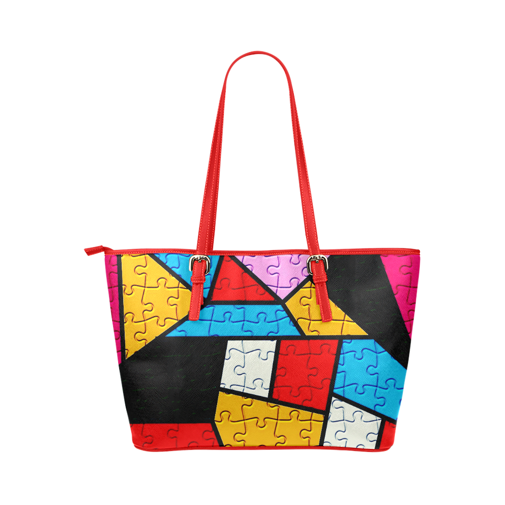 Puzzle Dream by Popart Leather Tote Bag/Large (Model 1651)