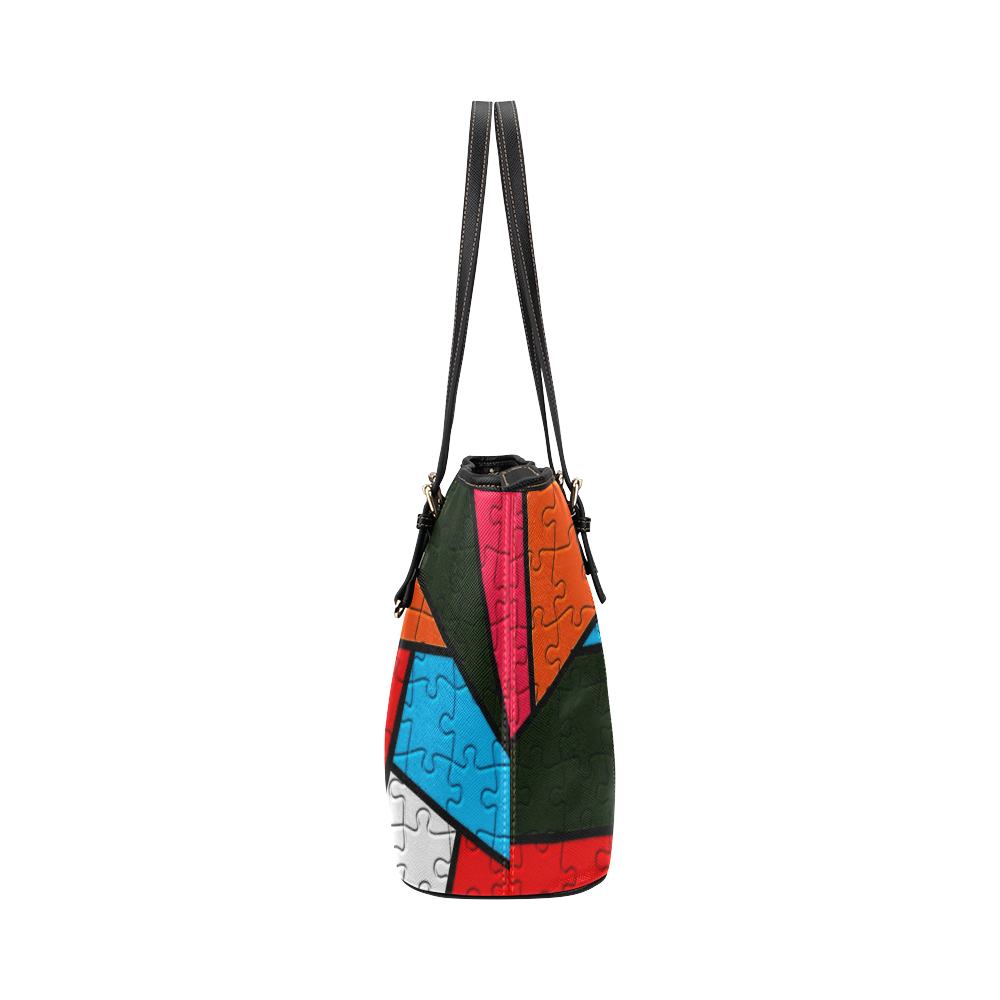 Puzzle Dream by Popart Leather Tote Bag/Small (Model 1651)