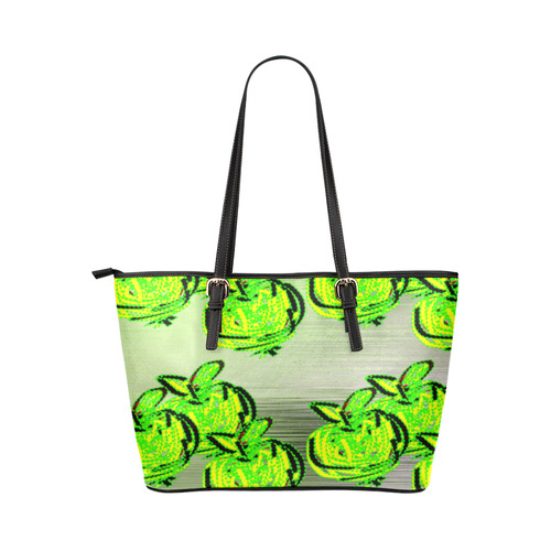 Zappy Green Apples Leather Tote Bag/Large (Model 1651)