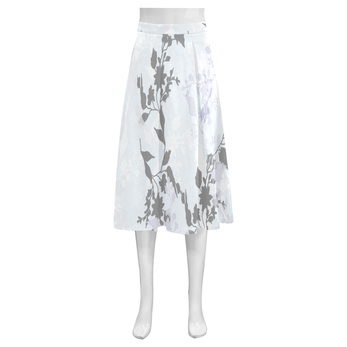 Branches with leaves only very pale blue Mnemosyne Women's Crepe Skirt (Model D16)