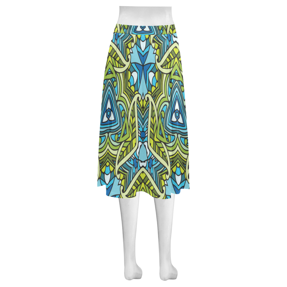 zandine 0401 blue green leaf water pattern Mnemosyne Women's Crepe Skirt (Model D16)