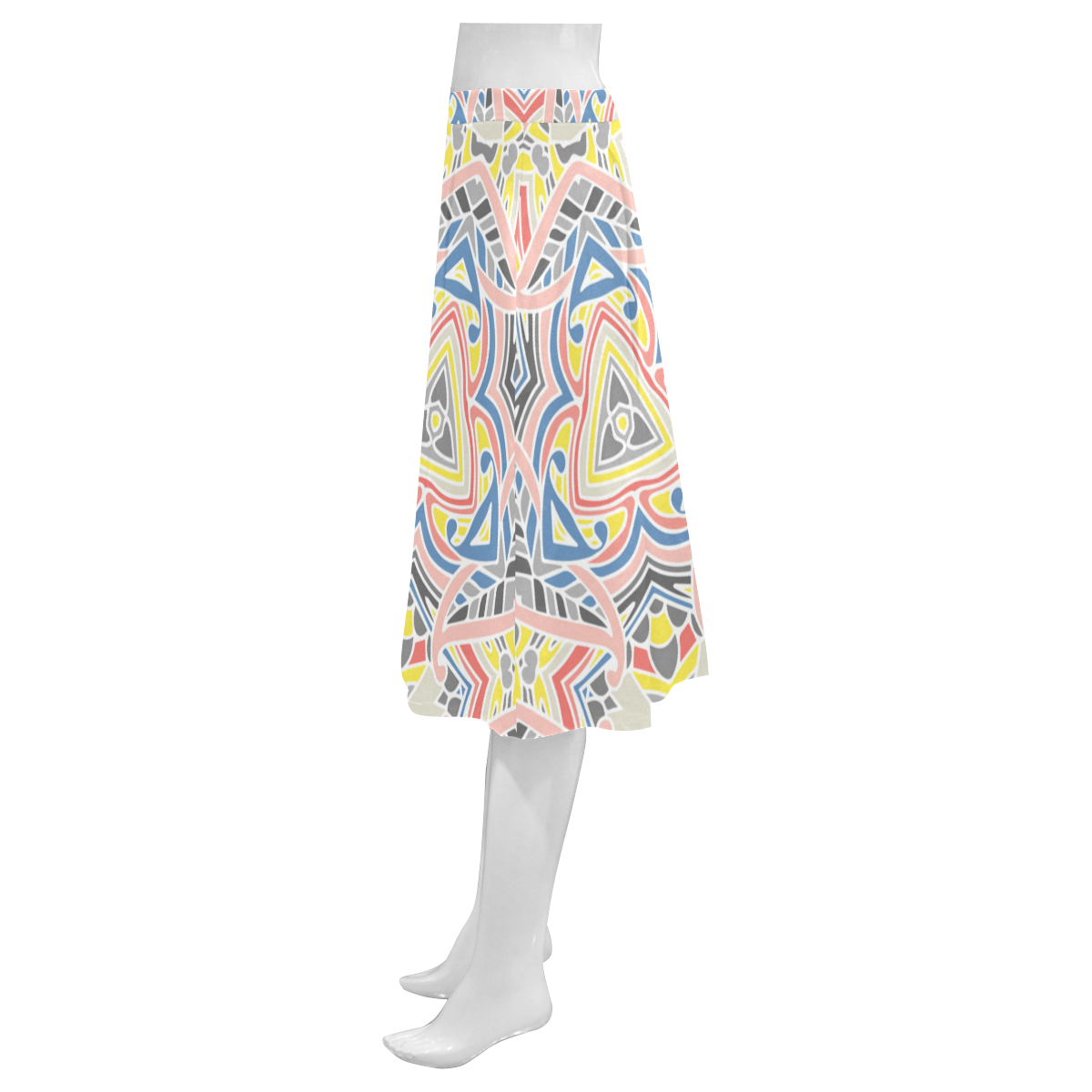 Zandine 0411 modern grey pink yellow pattern Mnemosyne Women's Crepe Skirt (Model D16)