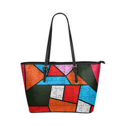 Puzzle Dream by Popart Leather Tote Bag/Small (Model 1651)