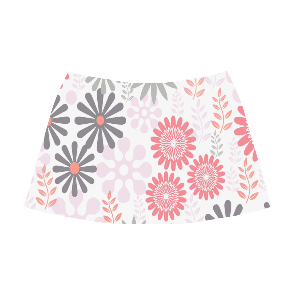 Floral in Coral Red and Grey Mnemosyne Women's Crepe Skirt (Model D16)