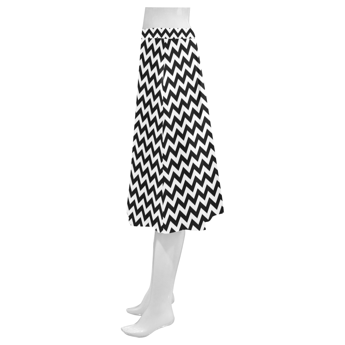 white black zigzag chevron pattern Mnemosyne Women's Crepe Skirt (Model D16)