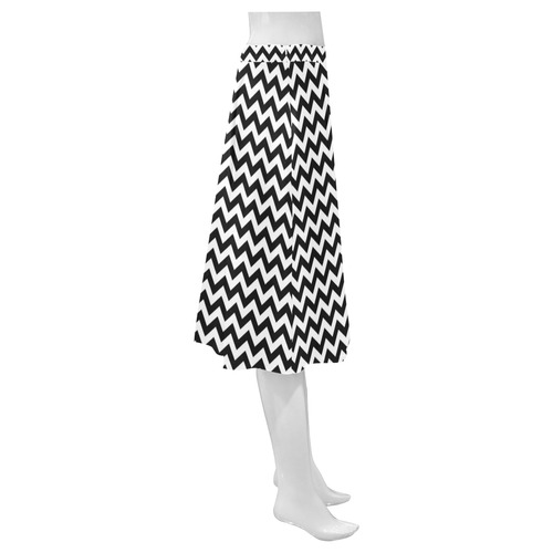white black zigzag chevron pattern Mnemosyne Women's Crepe Skirt (Model D16)