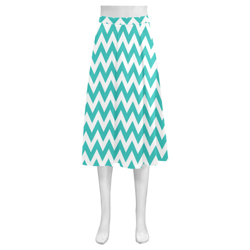 Turquoise zigzag chevron pattern Mnemosyne Women's Crepe Skirt (Model D16)