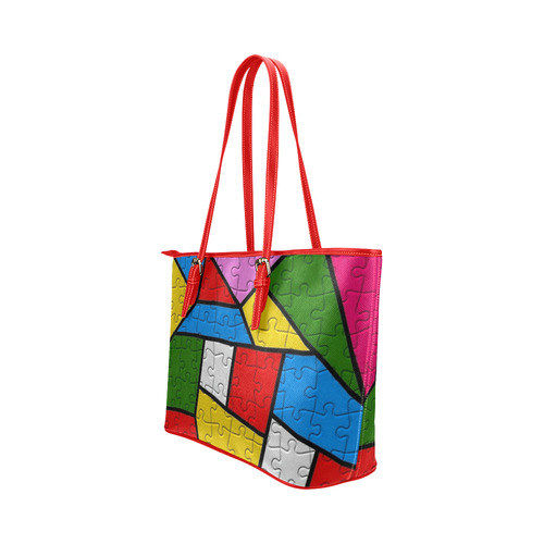 Puzzle Dream by Popart Leather Tote Bag/Large (Model 1651)