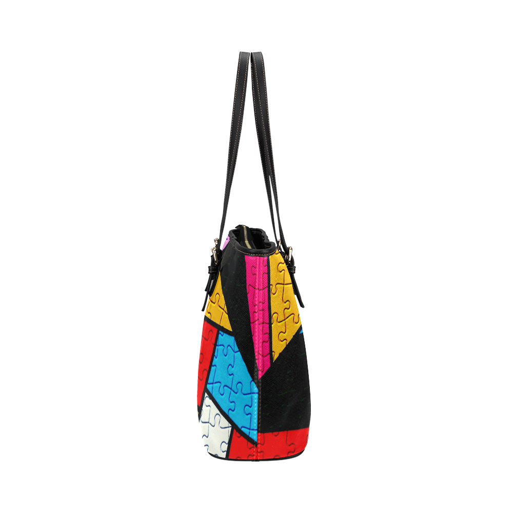 Puzzle Dream by Popart Leather Tote Bag/Small (Model 1651)