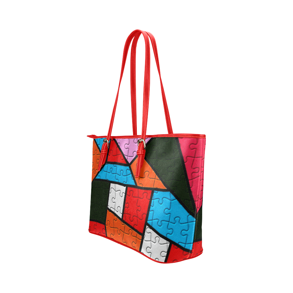 Puzzle Dream by Popart Leather Tote Bag/Large (Model 1651)