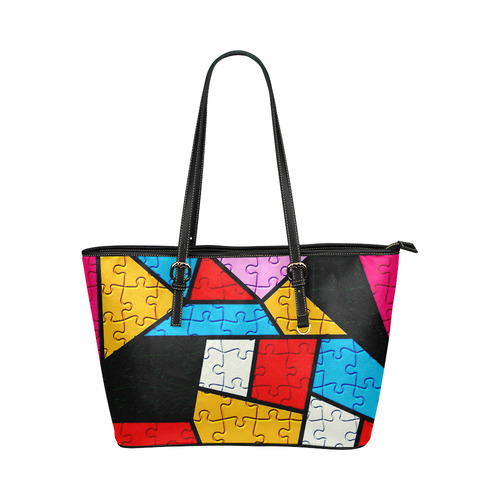 Puzzle Dream by Popart Leather Tote Bag/Small (Model 1651)