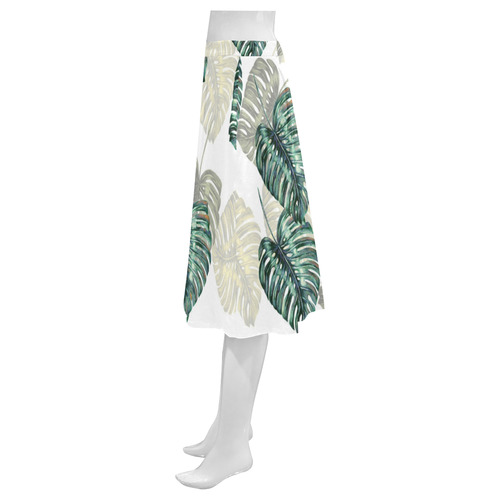 Tropical leaves in green and grey Mnemosyne Women's Crepe Skirt (Model D16)