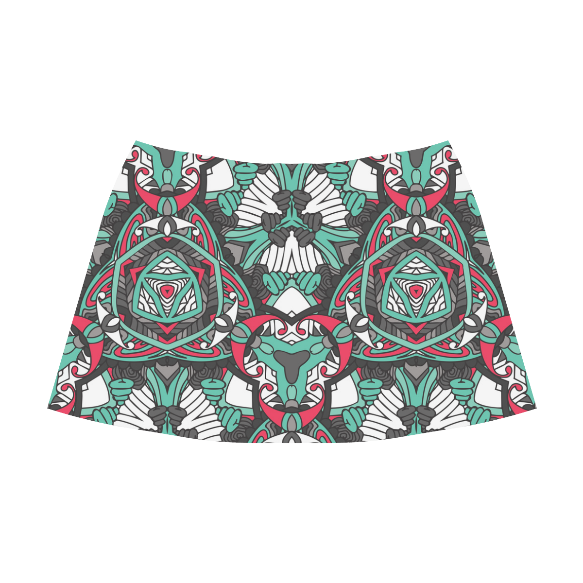 Zandine 0304 bold abstract pattern grey teal red Mnemosyne Women's Crepe Skirt (Model D16)