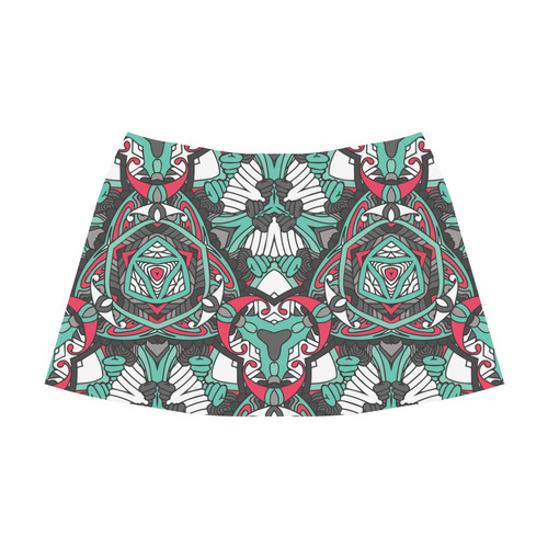 Zandine 0304 bold abstract pattern grey teal red Mnemosyne Women's Crepe Skirt (Model D16)