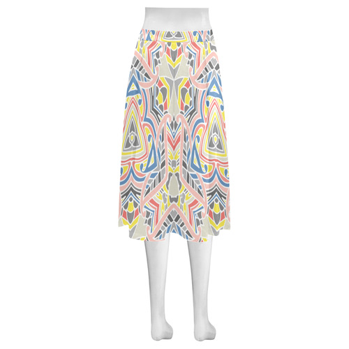 Zandine 0411 modern grey pink yellow pattern Mnemosyne Women's Crepe Skirt (Model D16)