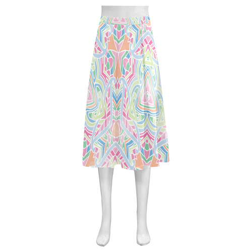 Zandine 0407 pink green blue watercolor pattern Mnemosyne Women's Crepe Skirt (Model D16)