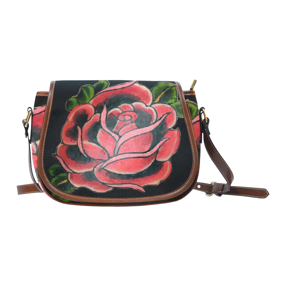 Rose Tattoo Vintage Floral Flower Art Saddle Bag/Small (Model 1649) Full Customization