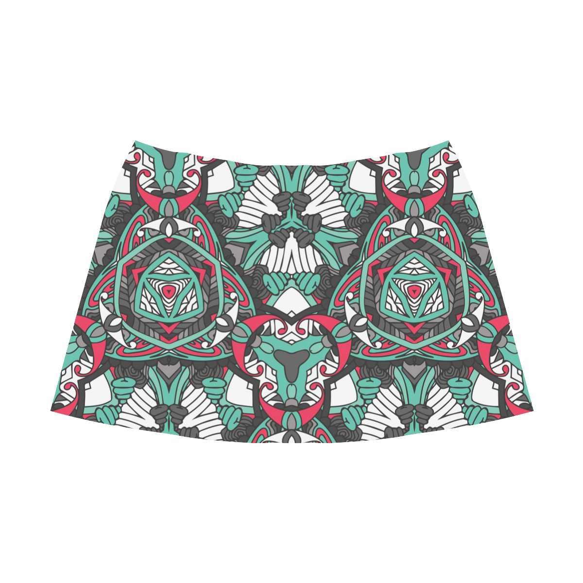 Zandine 0304 bold abstract pattern grey teal red Mnemosyne Women's Crepe Skirt (Model D16)