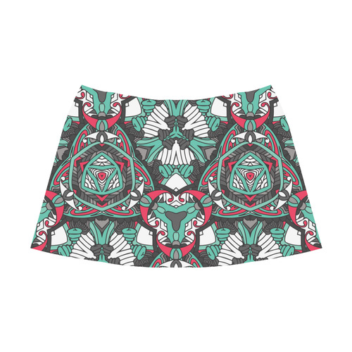 Zandine 0304 bold abstract pattern grey teal red Mnemosyne Women's Crepe Skirt (Model D16)