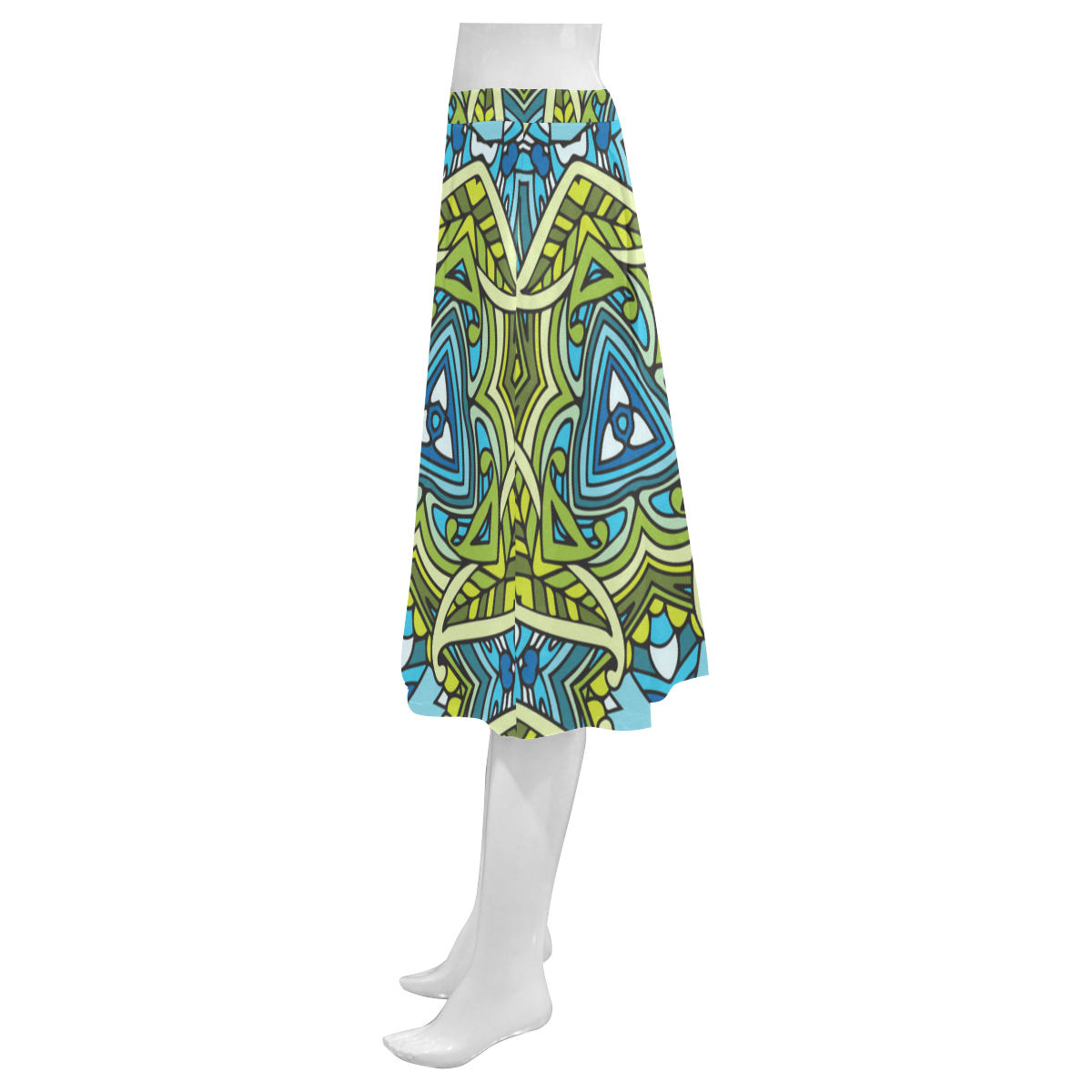 zandine 0401 blue green leaf water pattern Mnemosyne Women's Crepe Skirt (Model D16)