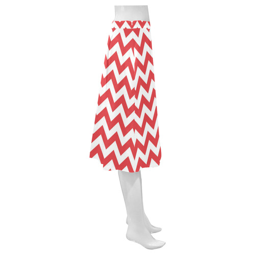 Poppy red zigzag chevron pattern Mnemosyne Women's Crepe Skirt (Model D16)