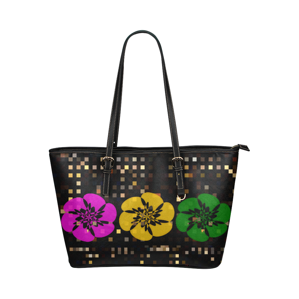 Zappy Flowers Mix Leather Tote Bag/Large (Model 1651)