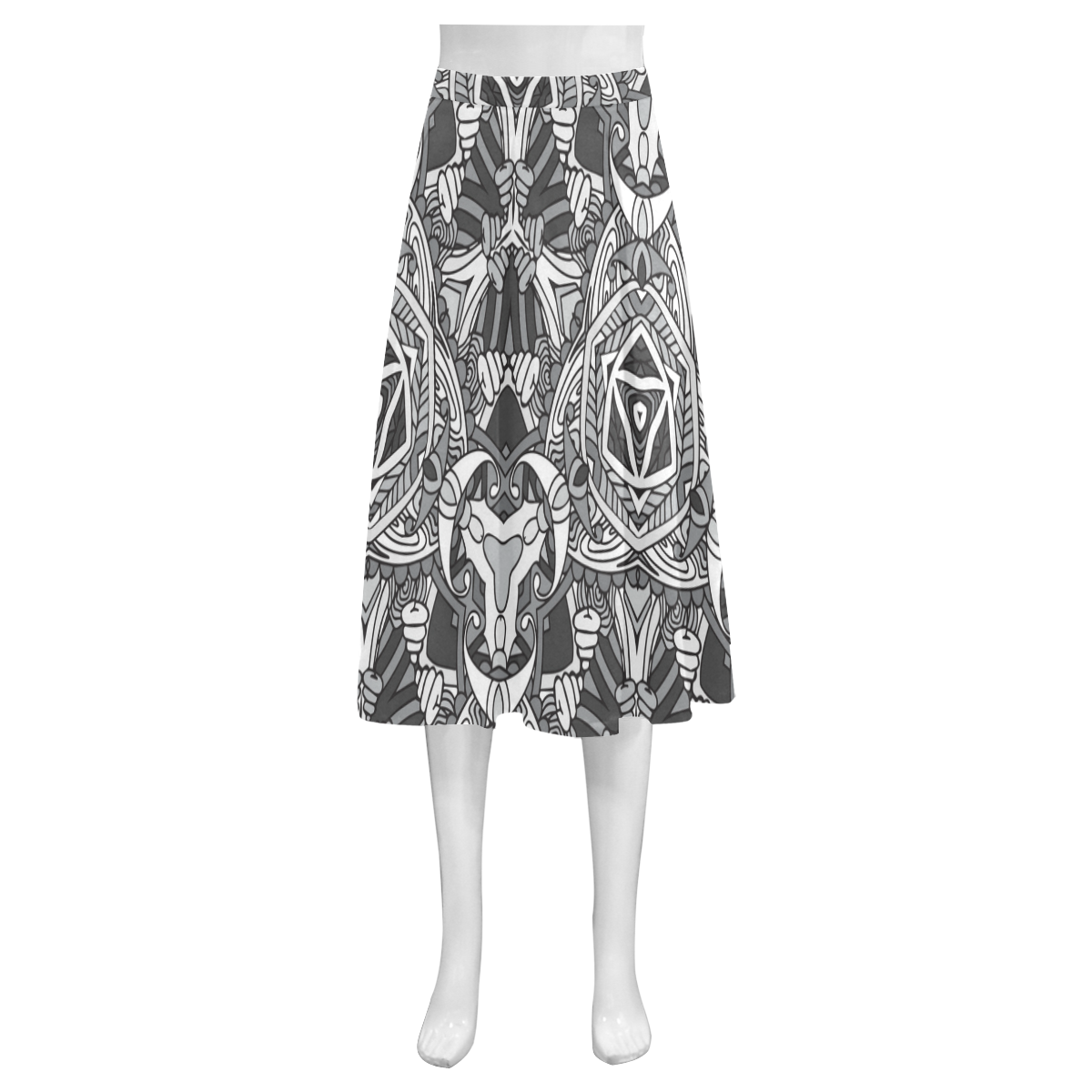 Zandine 0301 black white abstract garden Mnemosyne Women's Crepe Skirt (Model D16)