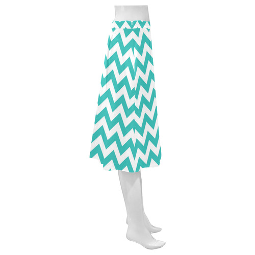 Turquoise zigzag chevron pattern Mnemosyne Women's Crepe Skirt (Model D16)