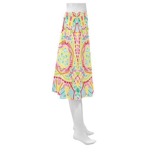 Zandine 0308 bright yellow pink colored pattern Mnemosyne Women's Crepe Skirt (Model D16)