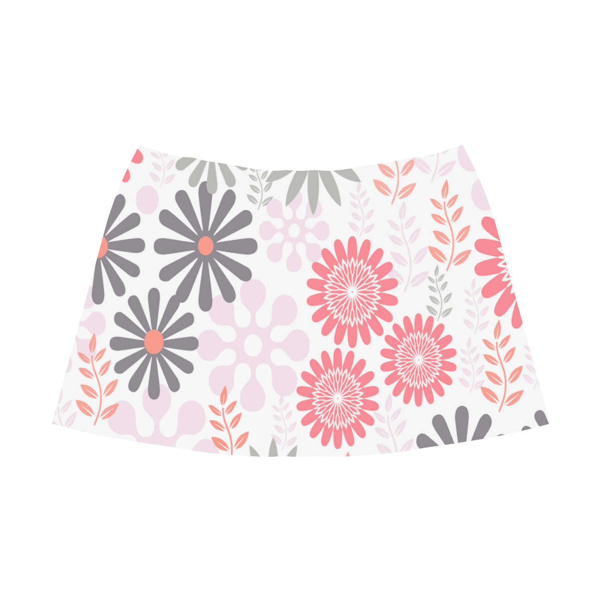 Floral in Coral Red and Grey Mnemosyne Women's Crepe Skirt (Model D16)