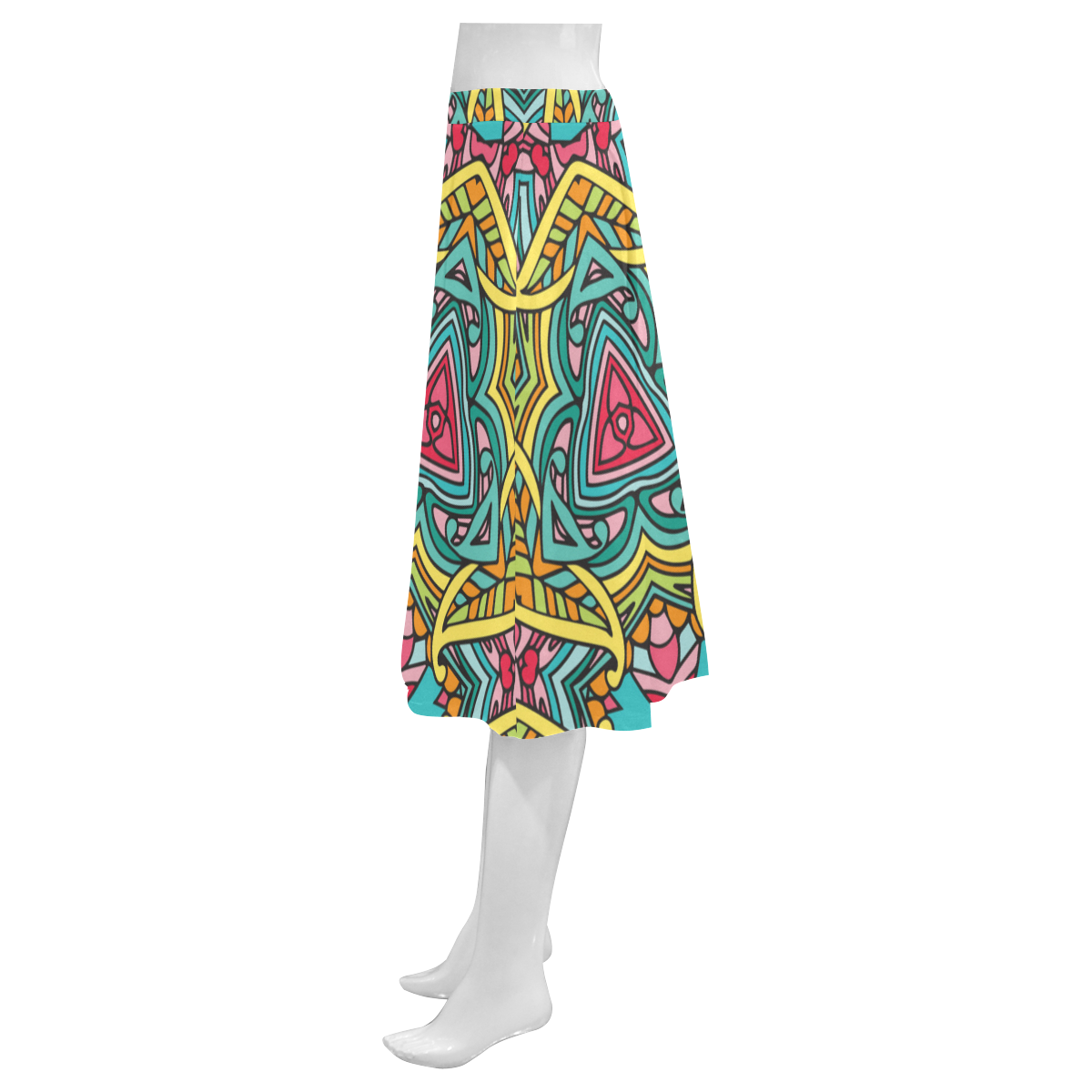 Zandine 0403 bright pink yellow blue pattern Mnemosyne Women's Crepe Skirt (Model D16)