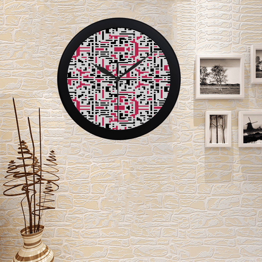 Red and Black Pixels Circular Plastic Wall clock