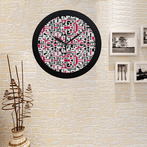 Red and Black Pixels Circular Plastic Wall clock