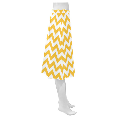 Sunny Yellow zigzag chevron pattern Mnemosyne Women's Crepe Skirt (Model D16)