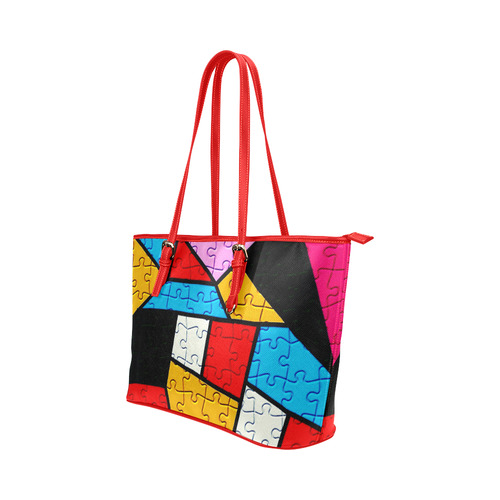 Puzzle Dream by Popart Leather Tote Bag/Large (Model 1651)