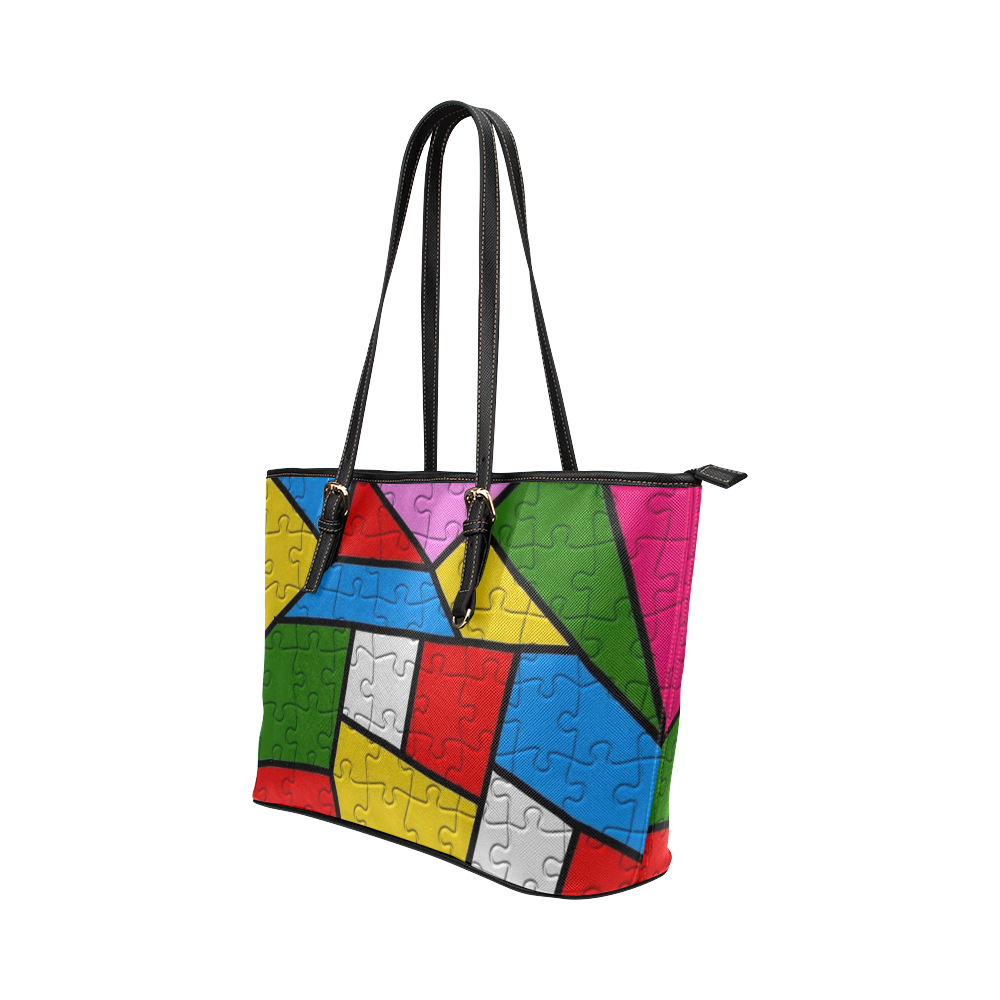 Puzzle Dream by Popart Leather Tote Bag/Large (Model 1651)