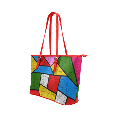 Puzzle Dream by Popart Leather Tote Bag/Small (Model 1651)