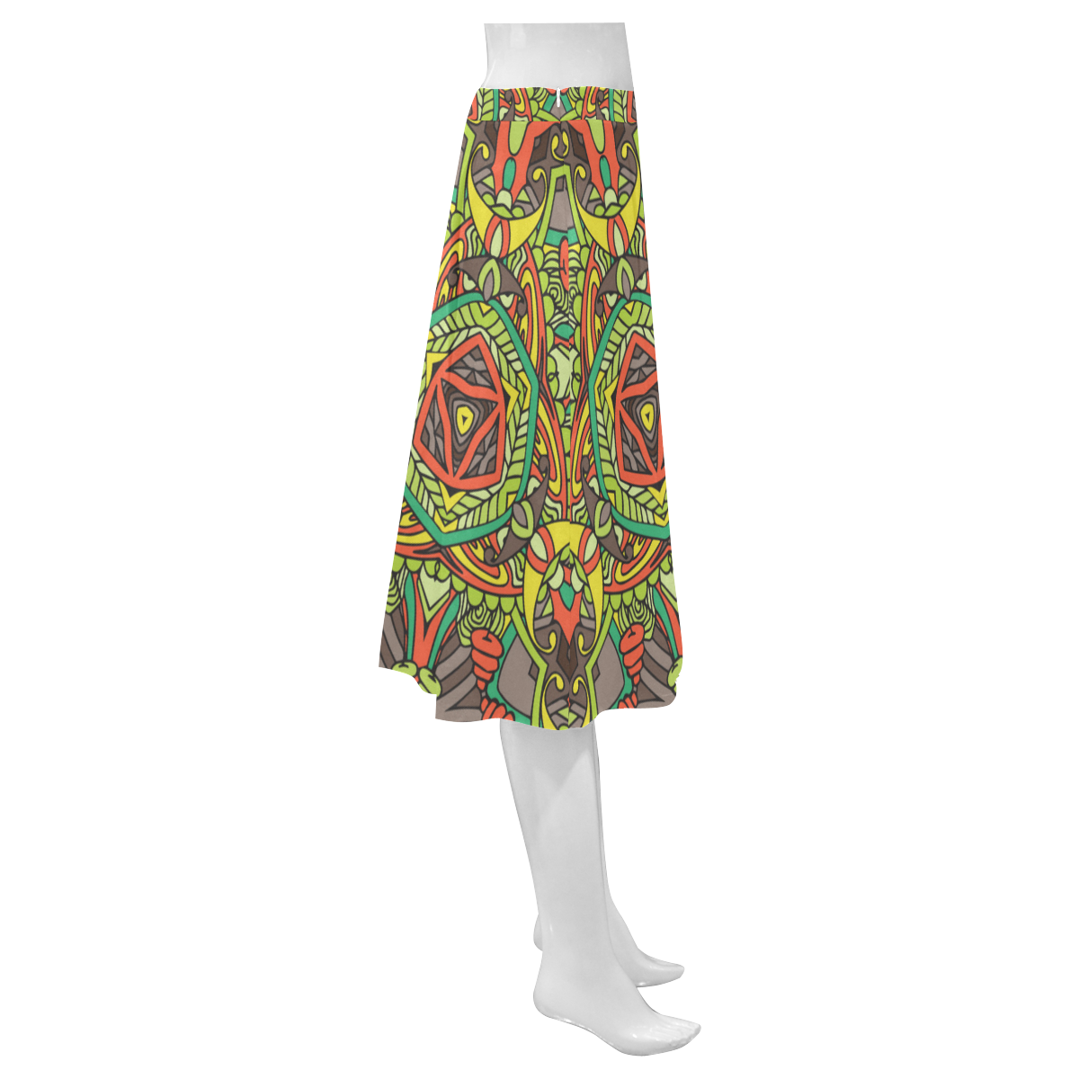 Zandine 0305 Retro brown orange green pattern Mnemosyne Women's Crepe Skirt (Model D16)