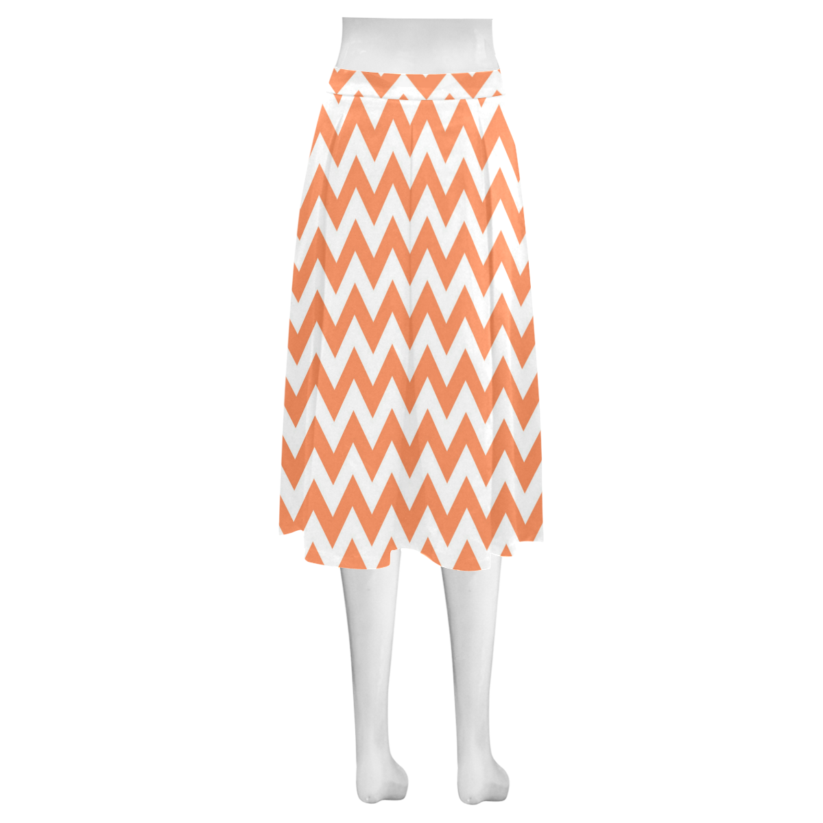 Tangerine Orange zigzag chevron pattern Mnemosyne Women's Crepe Skirt (Model D16)