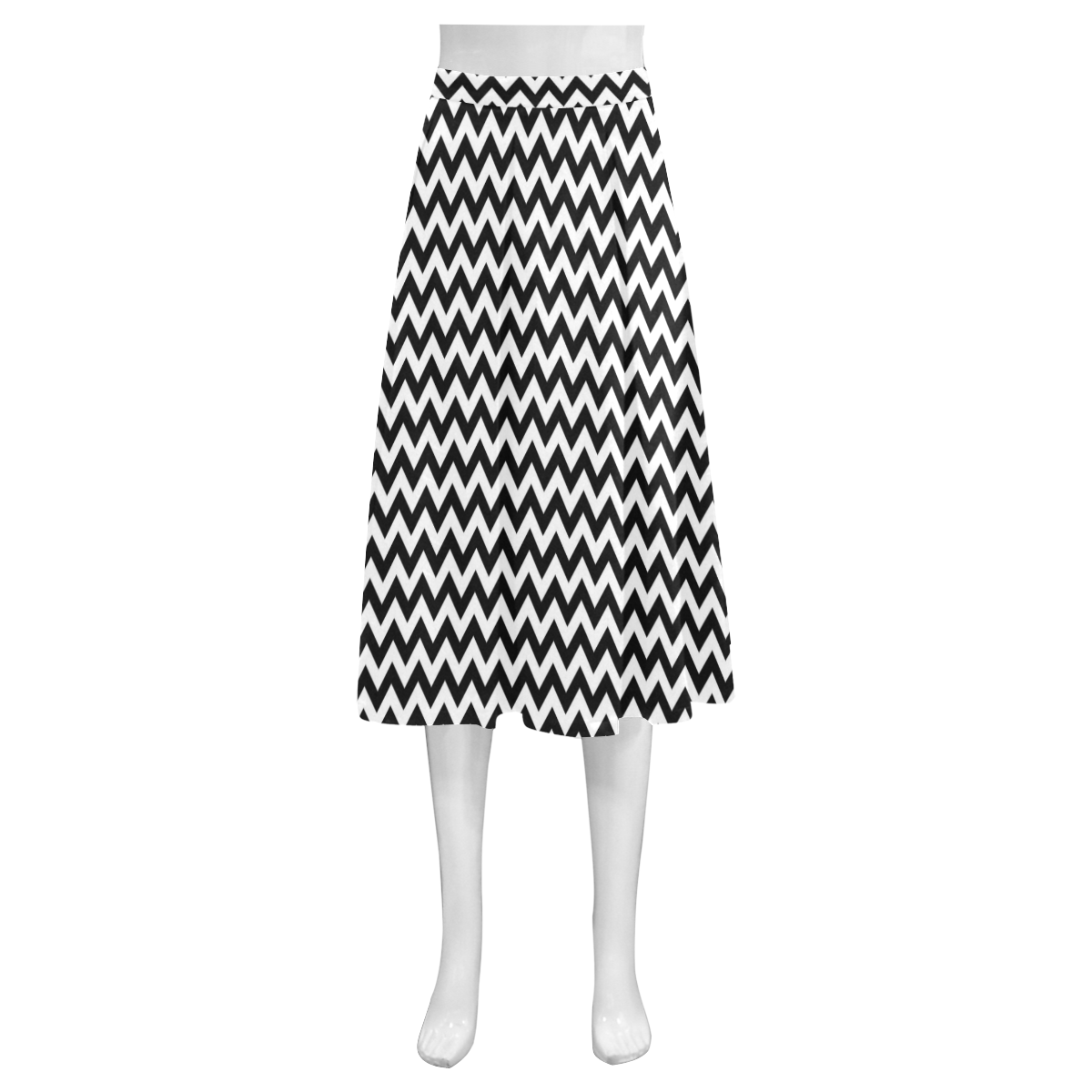 white black zigzag chevron pattern Mnemosyne Women's Crepe Skirt (Model D16)