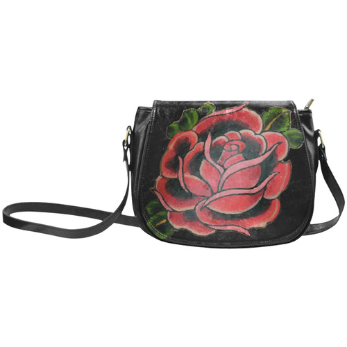 Rose Tattoo Vintage Floral Flower Art Classic Saddle Bag/Small (Model 1648)
