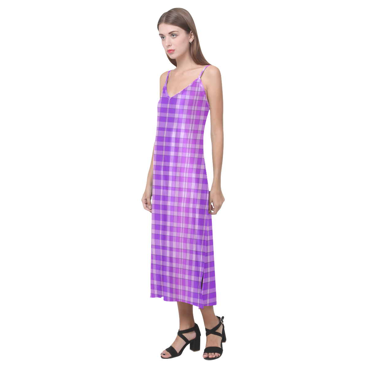 FabricPattern20160808 V-Neck Open Fork Long Dress(Model D18)