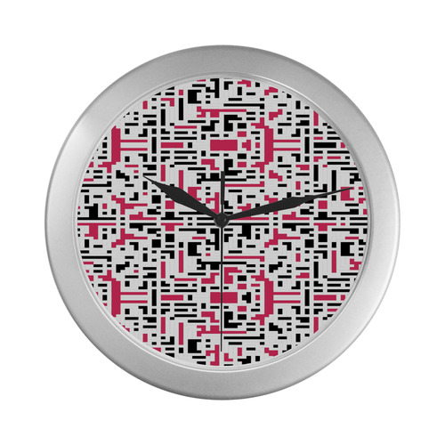 Red and Black Pixels Silver Color Wall Clock