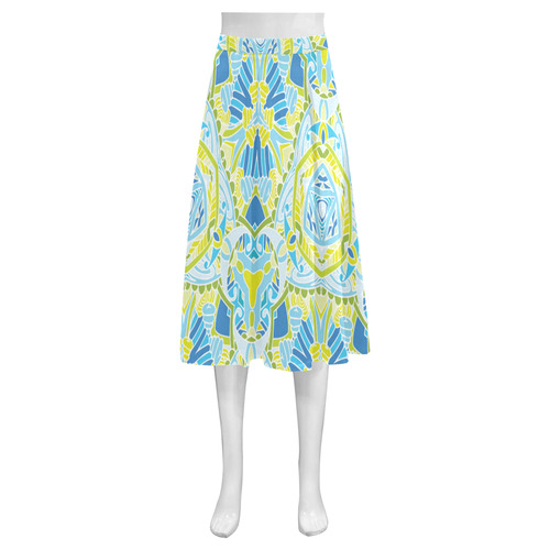 Zandine 0307 blue green abstract garden Mnemosyne Women's Crepe Skirt (Model D16)