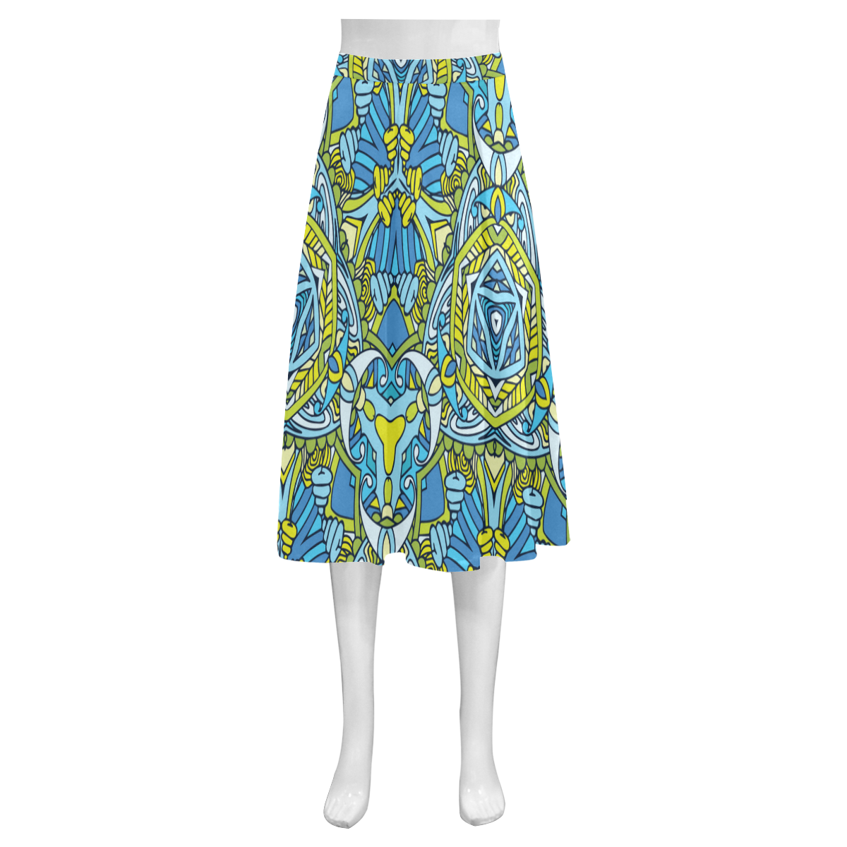 Zandine 0306 blue green fun bold pattern Mnemosyne Women's Crepe Skirt (Model D16)