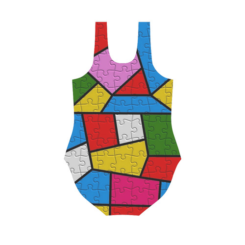Puzzle Dream by Popart Lover Vest One Piece Swimsuit (Model S04)