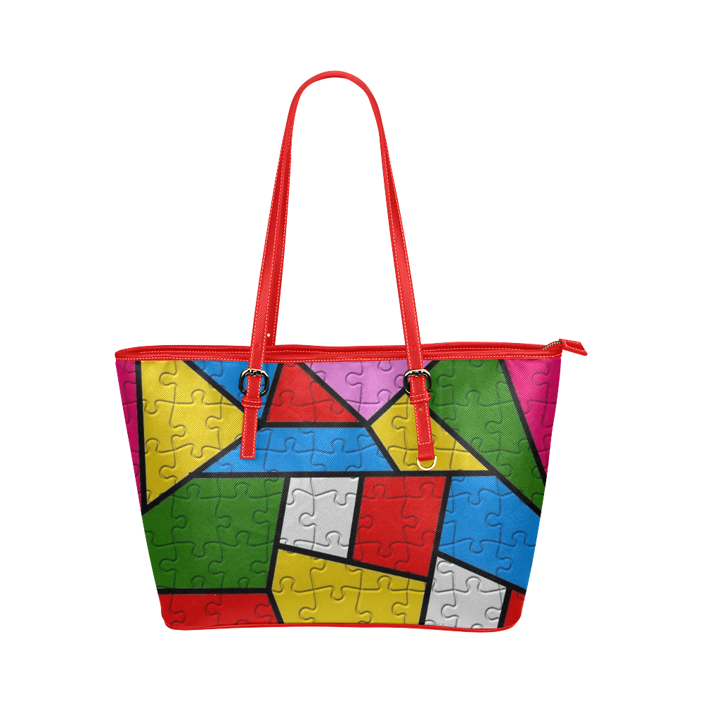 Puzzle Dream by Popart Leather Tote Bag/Small (Model 1651)