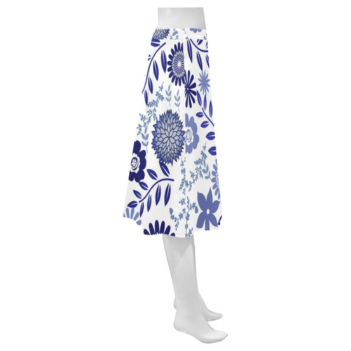 blue and white pattern floral Mnemosyne Women's Crepe Skirt (Model D16)