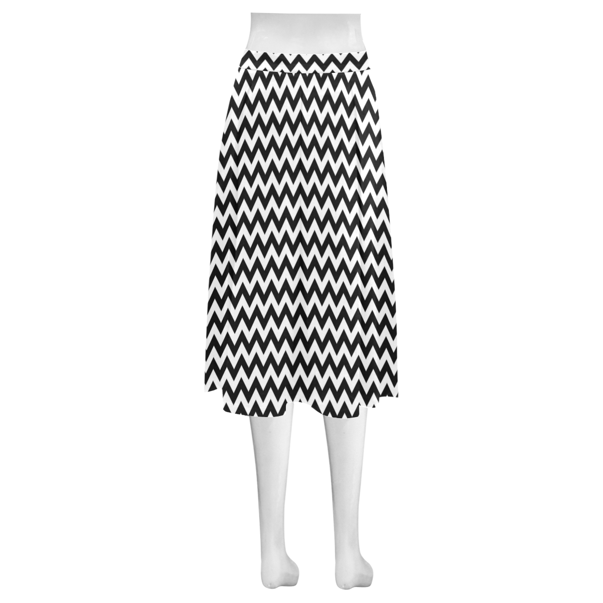 white black zigzag chevron pattern Mnemosyne Women's Crepe Skirt (Model D16)