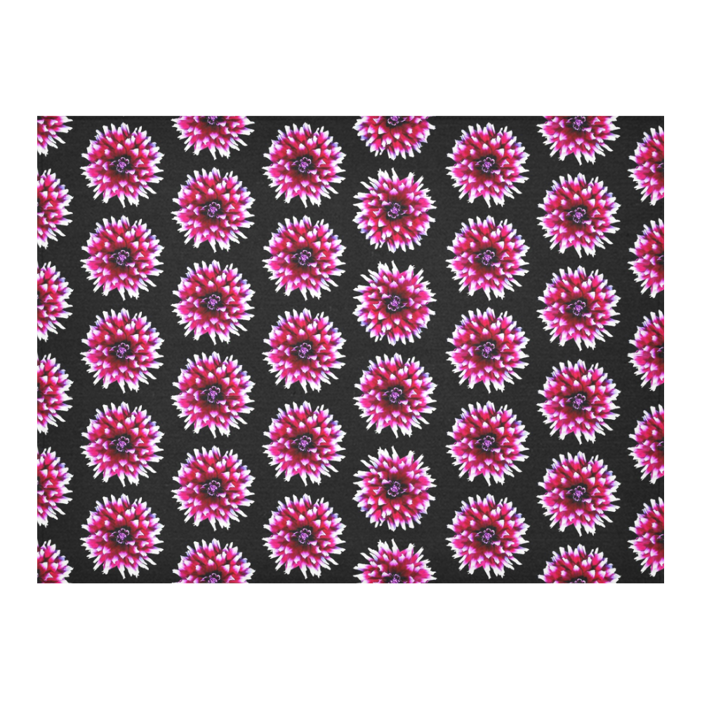 Dahlias Pattern in Pink, Red Cotton Linen Tablecloth 52"x 70"